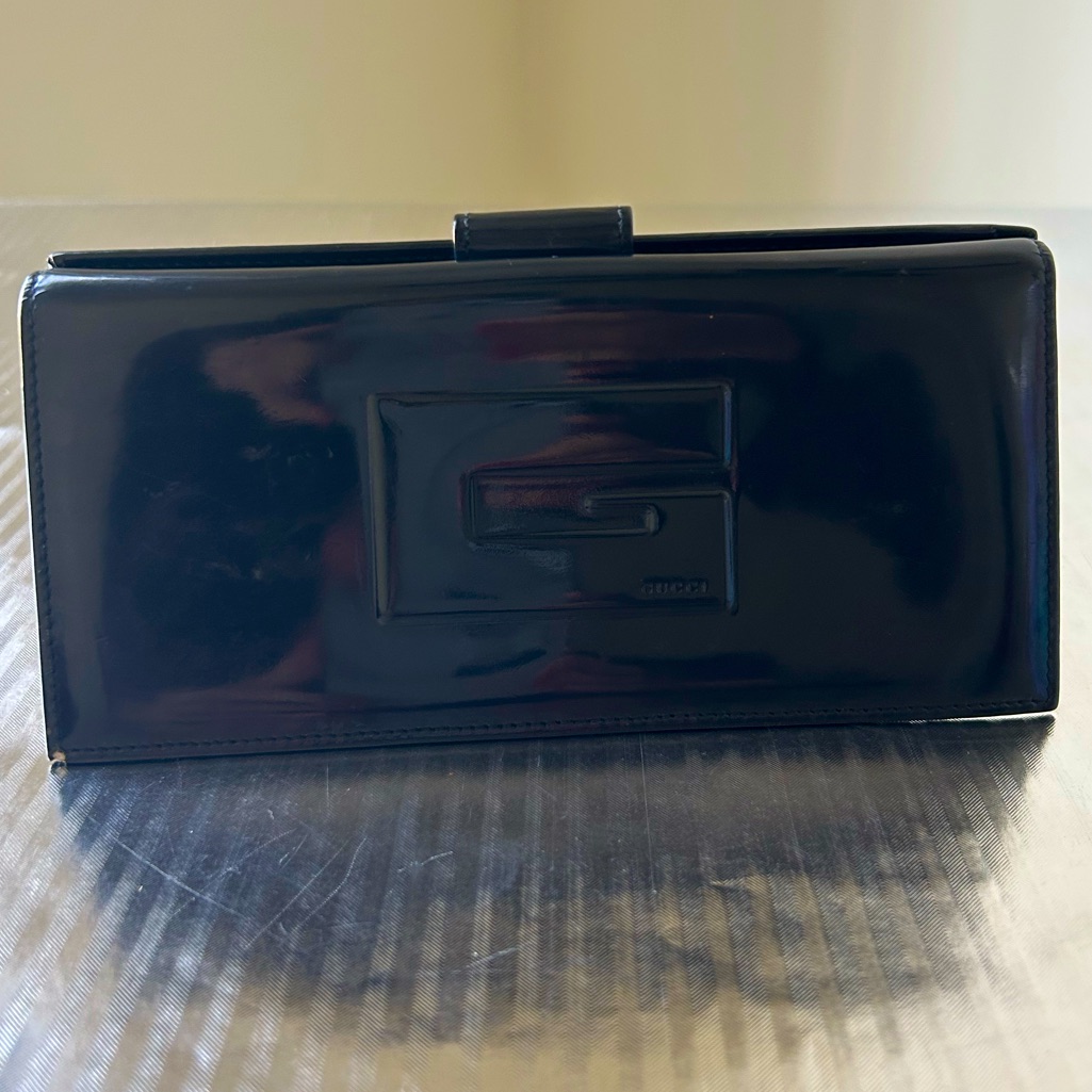 Gucci Black Patent Leather Clutch Wallet